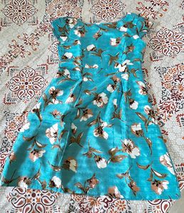 Aqua Floral Print Cap Sleeve Dress