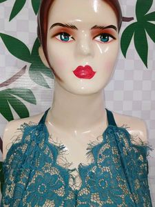(100)Teal Lace Halter Bodysuit