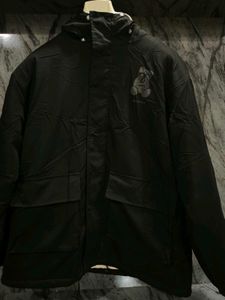 Black Hooded Jacket with Bear Print