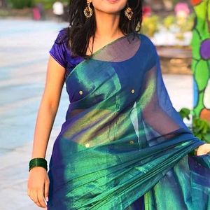 Royal Blue Tissue Silk Saree with Elegant Tassels
