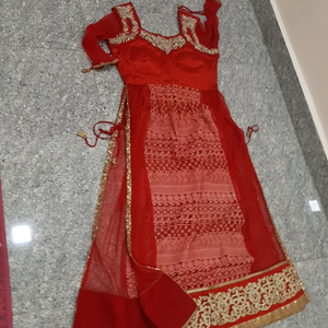 beautiful red long kurty  with golden Embroidered