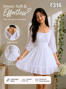 White Mini Dress with Back Tie-Up