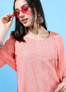 Elegant Peach Embroidered Kurta Set with Dupatta