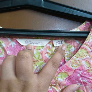 Pink Floral Print Kurta with White Lace (2 kurti)