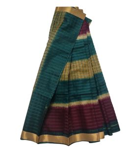 Combo 4 Sarees - WhitePeacockBlue + RedGreenZari