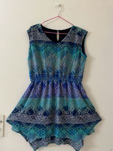 Blue & Teal Geometric Print Dress