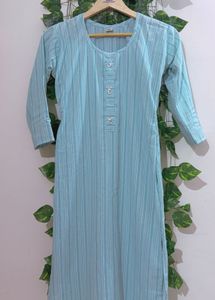 Sky Blue Striped Cotton Kurta