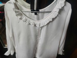 Elegant White Ruffled Neck Top