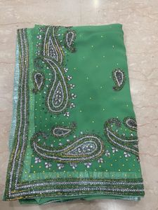 PRICE DROP! Stunner Green Silver Rhinestone Saree