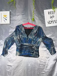 Abstract-print V-neck top