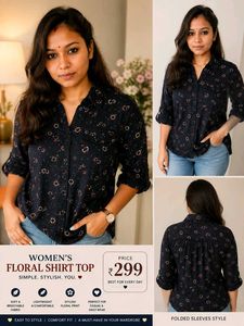 Stylish Women’s Floral Printed Shirt | Dark Blue C