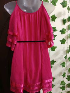 Vibrant Pink Cold Shoulder Dress