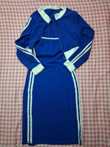 Blue Mini Dress with White Stripes