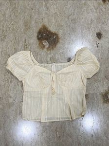 Cream Puff Sleeve Tie-Front Top