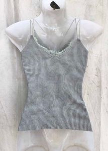 Grey Ribbed Lace Trim Camisole Top