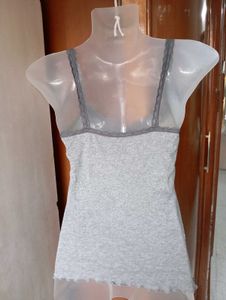 Grey Lace Trim Cami Tank Top