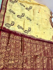 Custurd-Cream Saree with Maroon & Gold Border