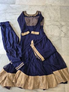 Elegant Blue &amp; Gold Gown with bottom and dupatta
