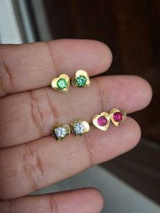 Heart Stud Earrings with Gemstones