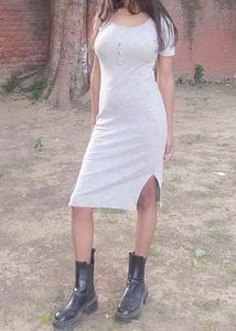 Light Grey Ribbed Midi Dress