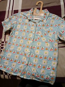 Cute Cherry Print Button-Up Shirt