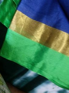 Vibrant Blue Saree with Golden Border