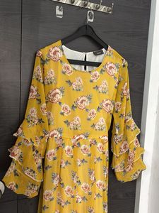 Yellow Floral Ruffle Sleeve Maxi Dress