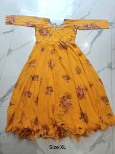 Yellow Floral Embroidered Gown
