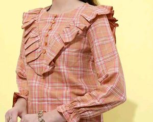 Plaid Ruffle Detail Top