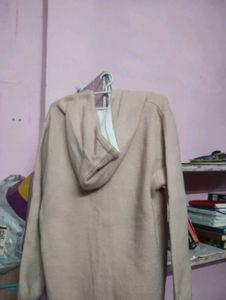 Beige Longline Zip-Up Hoodie