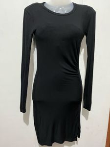 Black Long Sleeve Ruched Dress