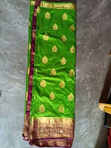 Vibrant Green Saree with Rich Border &amp;ready Blouse