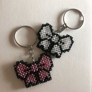 Handmade Beaded Bow Keychain Set