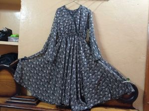 Elegant Black &amp; White Printed Gown