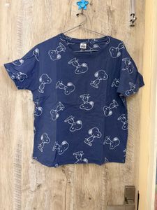 Snoopy Print Navy Blue T-Shirt