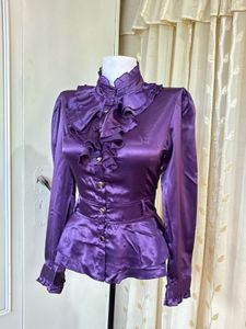 Purple Ruffled Satin Blouse