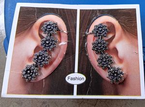 Silver Oxidised Floral Earcuffs For Women 🎈