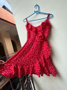 Red Heart Print Wrap Dress