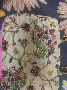 Pink Off-white Elegant Embroidered Clutch