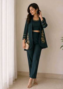 Elegant Teal coord Set with Embroidery