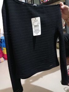 Y2k Black Striped Asymmetric Neck Top