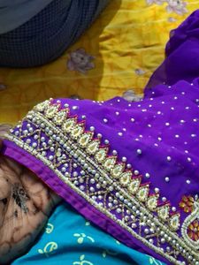 Elegant Purple Beaded Saree Border