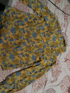 Yellow Floral Print Button-Up Shirt