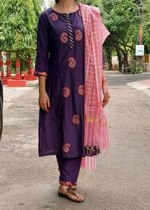 Embroidered Purple Kurta Set