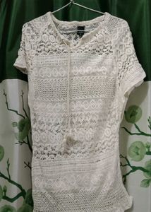 Women's White Crochet Tunic Top