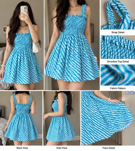 Blue & White Striped Smocked Mini Dress