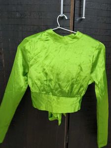 Lime Green Tie-Front Crop Top