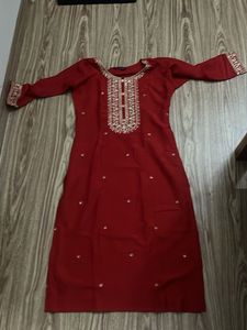 Elegant Red Embroidered Kurta