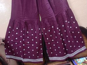Wine Purple Printed Kurta with Sharara Set