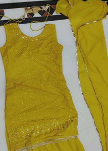 Beautiful light mustard Yellow Kurta Set with Sequ